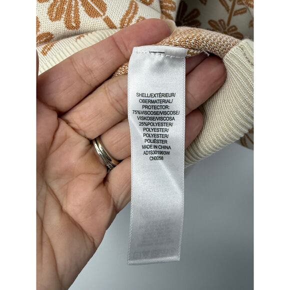 Adrianna Papell Daisy Floral Sweater 2X Tan Cream Retro Mod Knit Pullover - Picture 4 of 6